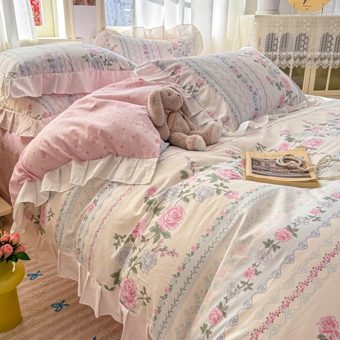 91家纺网 家纺一手货源 找家纺 2025沐辰家居-新款全棉13070全棉花边款套件 花边款-繁花