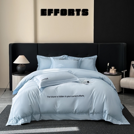 新方向2025新款全棉长绒棉刺绣四件套-前程似锦 前程似锦-蓝