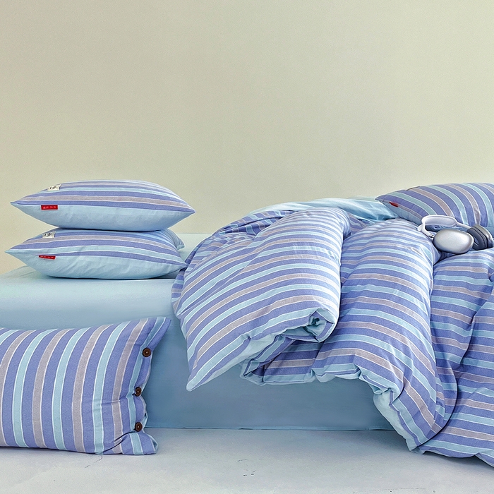 91家纺网 家纺一手货源 找家纺 睡美美 2025新款加厚色织水洗棉印染条纹四件套 海岛梦境