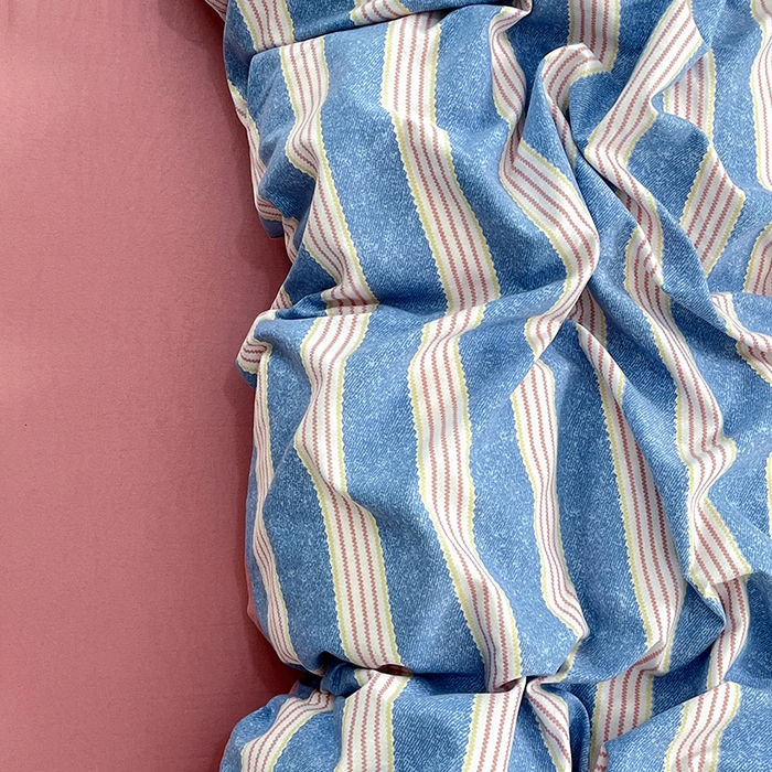 91家纺网 家纺一手货源 找家纺 睡美美 2025新款加厚色织水洗棉印染条纹四件套 芋泥啵啵