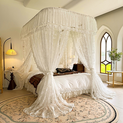 都市缘蚊帐 2025新款针织电脑绣花布U型导轨蚊帐A303 303可可庄园-奶油白