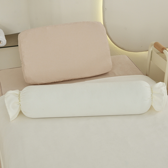 91家纺网 家纺一手货源 找家纺 不打烊家纺 2025新款贡棉美 容床罩印花款-花千城（支持logo定制） 花千城米白色拼卡其色