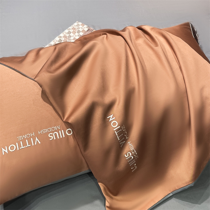 91家纺网 家纺一手货源 找家纺 瑞驰家纺 2025新款长绒棉绣花棋盘格系列四件套 棋盘格-摩卡橙