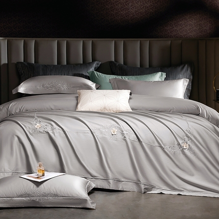 诗黛尔2025春夏新款全棉长绒棉刺绣四件套--巴洛克系列 巴洛克 银灰