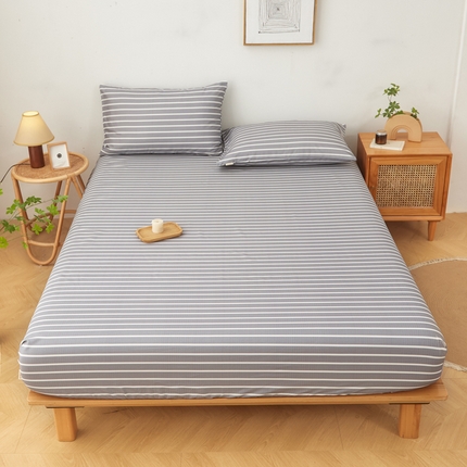 91家纺网 家纺一手货源 找家纺 慕梵家居 2025新款全棉老粗布床笠系列 全棉老粗布-宽条灰