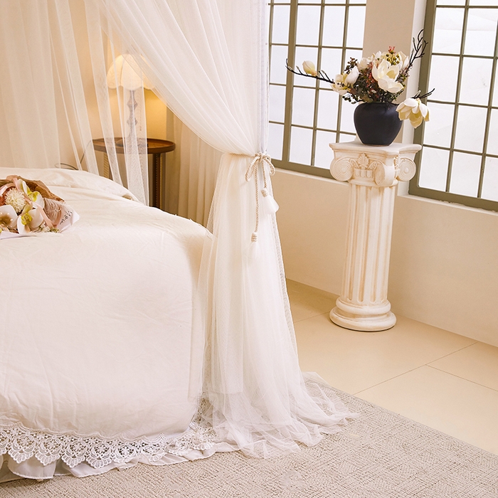 91家纺网 家纺一手货源 找家纺 都市缘蚊帐 2025新款A200双层纱落地宫廷蚊帐烤漆支架 梦幻白