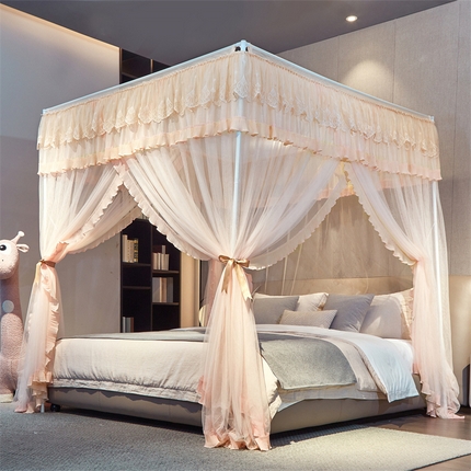 夏彩 2025新款雪纺绣花加柔加密外撑式25烤漆铁艺加粗支架宫廷蚊帐-88612 88612杏色