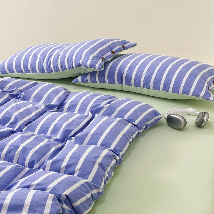 91家纺网 家纺一手货源 找家纺 睡美美 2025新款加厚色织水洗棉印染条纹四件套 柠檬苏打