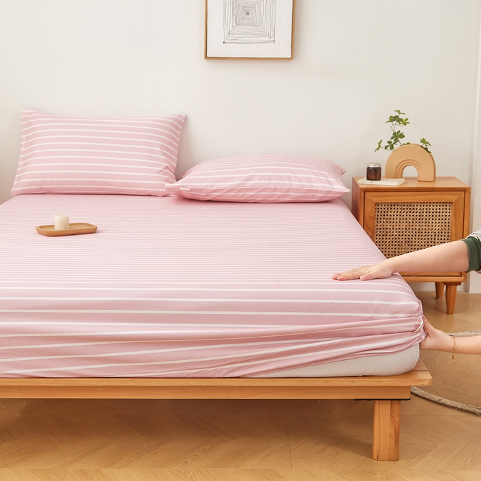 91家纺网 家纺一手货源 找家纺 慕梵家居 2025新款全棉老粗布床笠系列 全棉老粗布-宽条粉