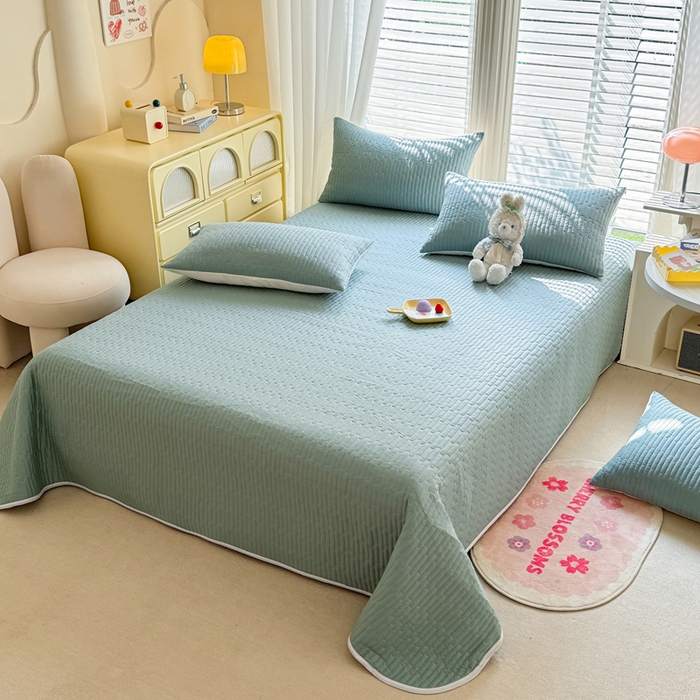 91家纺网 家纺一手货源 找家纺 花香四季2025全棉夹棉多功能床垫-床盖系列 豆绿