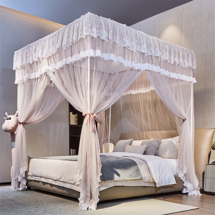 夏彩 2025新款雪纺绣花加柔加密外撑式25烤漆铁艺加粗支架宫廷蚊帐-88612 88612卡其