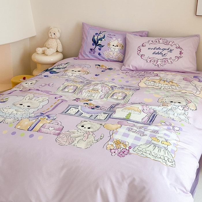 91家纺网 家纺一手货源 找家纺 典曼家纺 2025新款 AB版活性印花四件套 温馨小屋