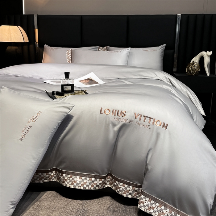 91家纺网 家纺一手货源 找家纺 瑞驰家纺 2025新款长绒棉绣花棋盘格系列四件套 棋盘格-高级灰