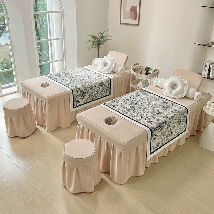 91家纺网 家纺一手货源 找家纺 不打烊家纺 2025新款贡棉美 容床罩印花款-梦之语（支持logo定制） 梦之语卡其色