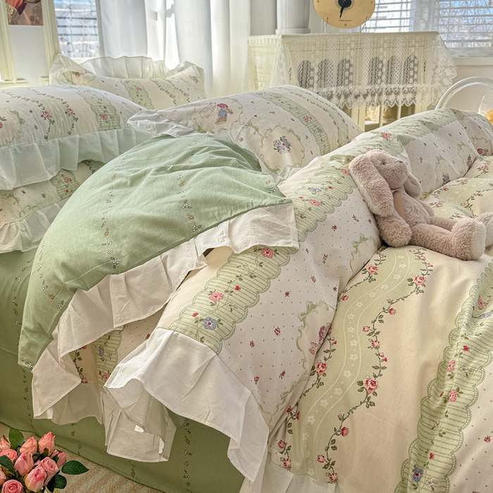 91家纺网 家纺一手货源 找家纺 2025沐辰家居-新款全棉13070全棉花边款套件 花边款-春芽