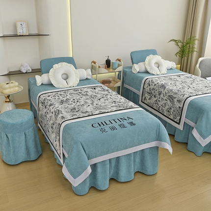 不打烊家纺 2025新款贡棉美 容床罩印花款-花千城（支持logo定制）花千城绿色