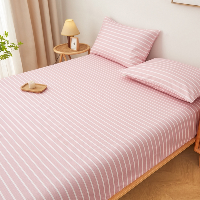 91家纺网 家纺一手货源 找家纺 慕梵家居 2025新款全棉老粗布床笠系列 全棉老粗布-宽条粉