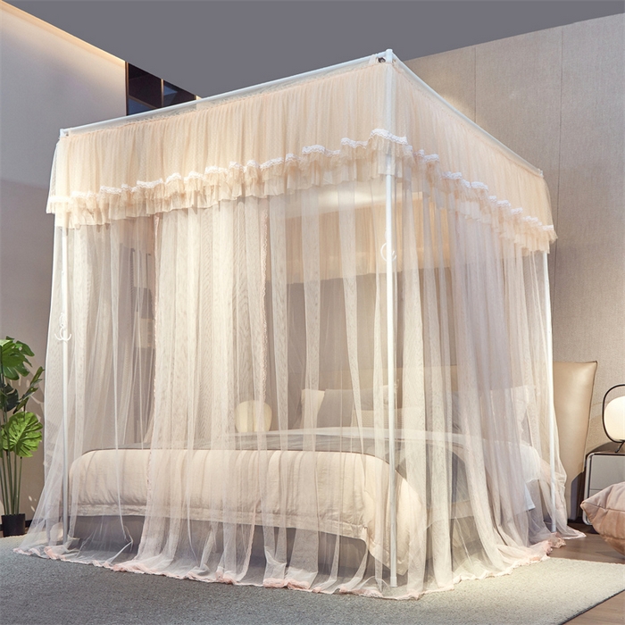 91家纺网 家纺一手货源 找家纺 夏彩 2025新款蕾丝加柔加密外撑式25烤漆铁艺加粗支架宫廷蚊帐-88613 88613杏色