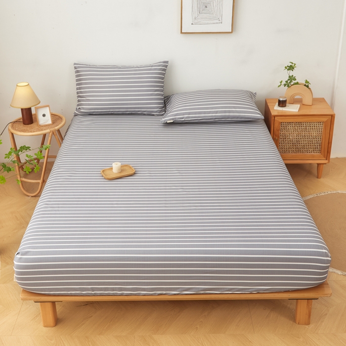 91家纺网 家纺一手货源 找家纺 慕梵家居 2025新款全棉老粗布床笠系列 全棉老粗布-宽条灰