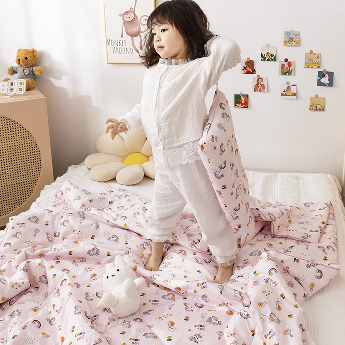 91家纺网 家纺一手货源 找家纺 十九色 2025新款全棉13372ins儿童夏被 彩虹小马