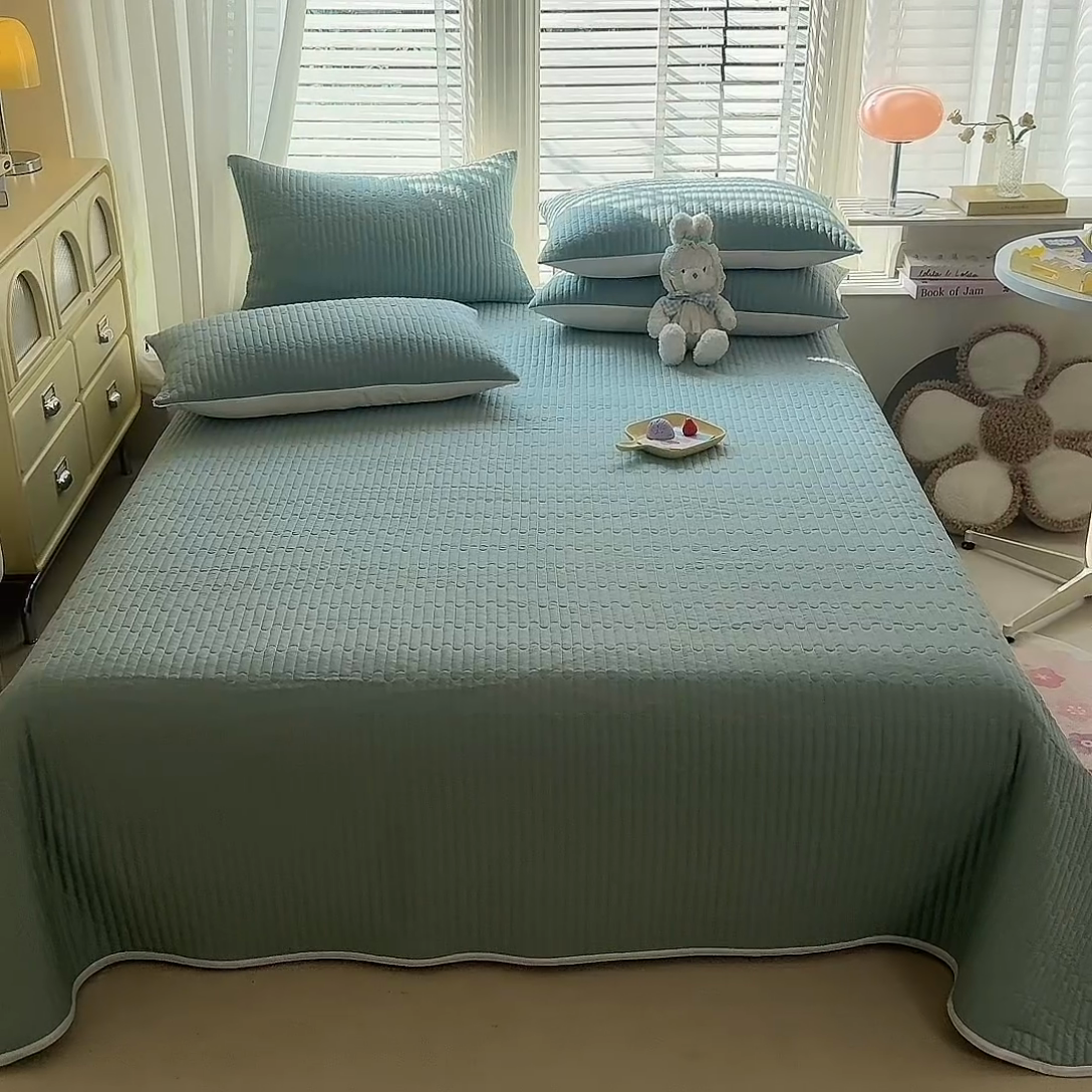 91家纺网 家纺一手货源 找家纺 花香四季2025全棉夹棉多功能床垫-床盖系列 豆绿