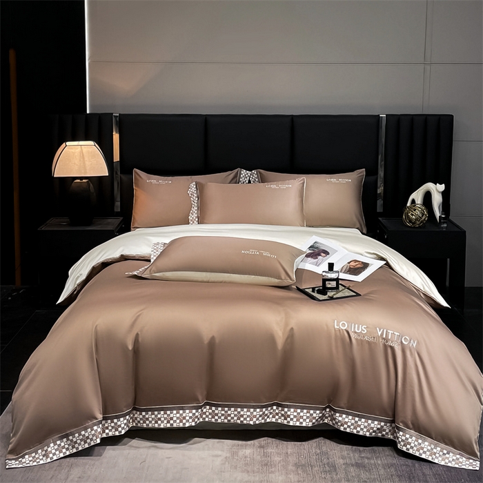 91家纺网 家纺一手货源 找家纺 瑞驰家纺 2025新款长绒棉绣花棋盘格系列四件套 棋盘格-中咖