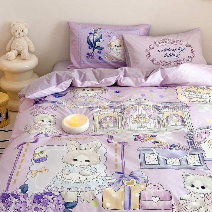 91家纺网 家纺一手货源 找家纺 典曼家纺 2025新款 AB版活性印花四件套 温馨小屋