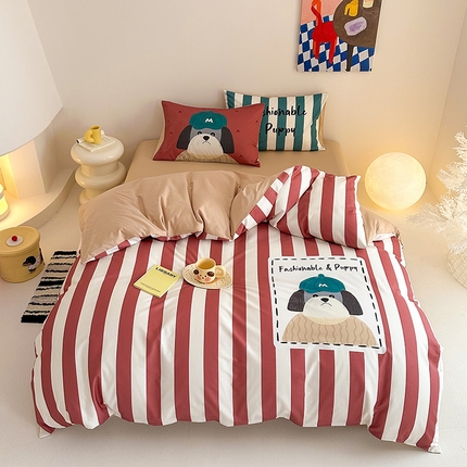 典曼家纺 2025新款 AB版活性印花四件套 时尚小狗