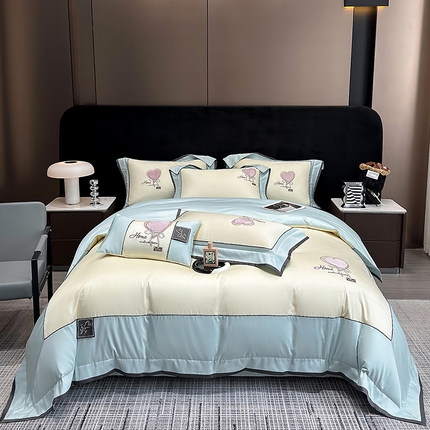 2025新款长绒棉四件套宝宝绒贴布绣套件 魅力之心(水月兰)