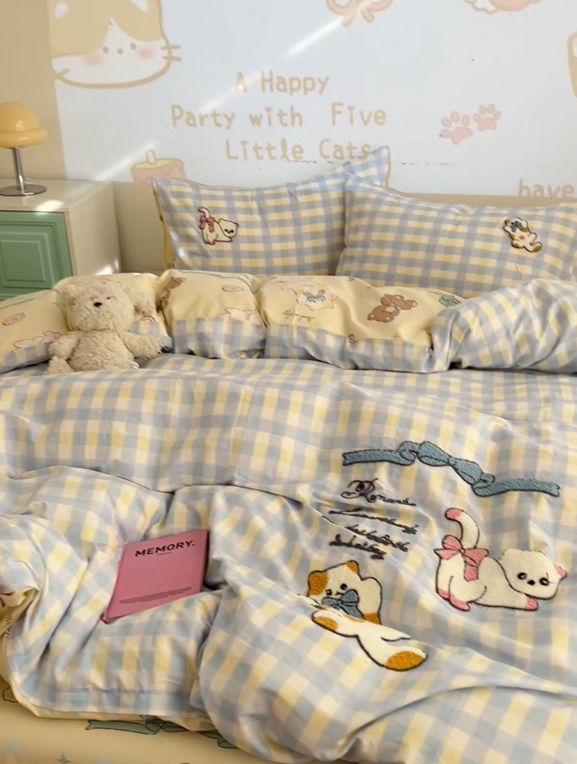 91家纺网 家纺一手货源 找家纺 （总）新款13370纯棉毛巾绣呆萌系列四件套