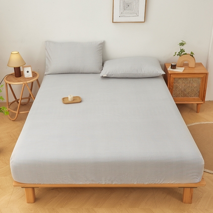 91家纺网 家纺一手货源 找家纺 慕梵家居 2025新款全棉老粗布床笠系列 全棉老粗布-细条灰