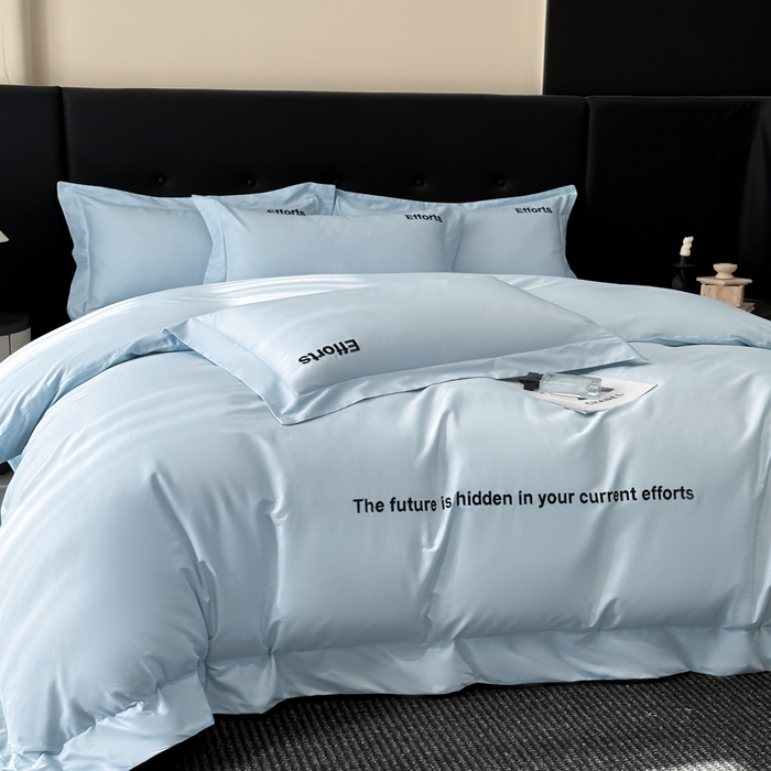 91家纺网 家纺一手货源 找家纺 新方向2025新款全棉长绒棉刺绣四件套-前程似锦 前程似锦-蓝