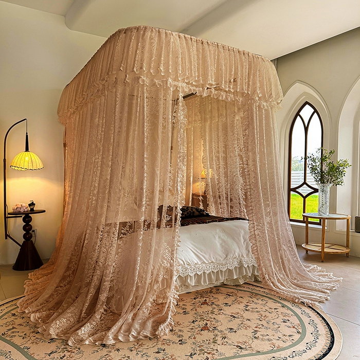 91家纺网 家纺一手货源 找家纺 都市缘蚊帐 2025新款针织电脑绣花布U型导轨蚊帐A303 303玫瑰庄园-奶油玉