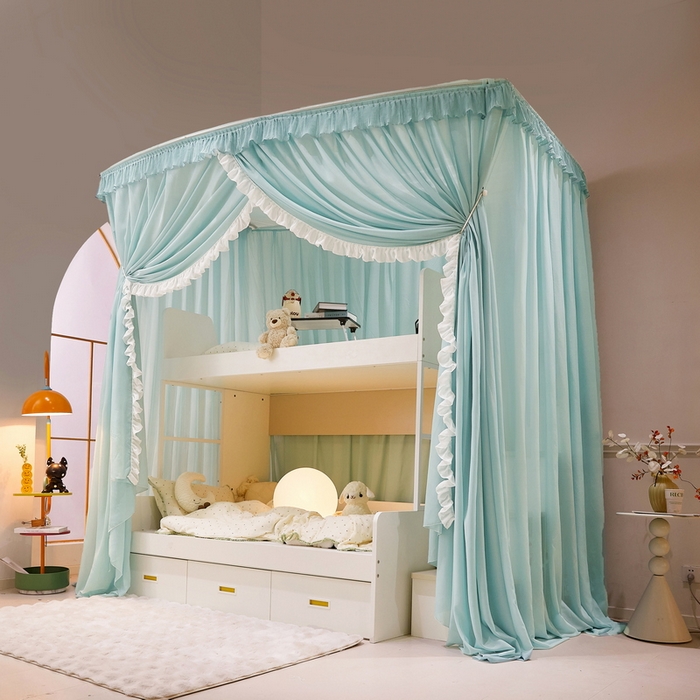 91家纺网 家纺一手货源 找家纺 夏彩 2025新款雪纺子母一体式伸缩蚊帐-88623 88623-浅水蓝