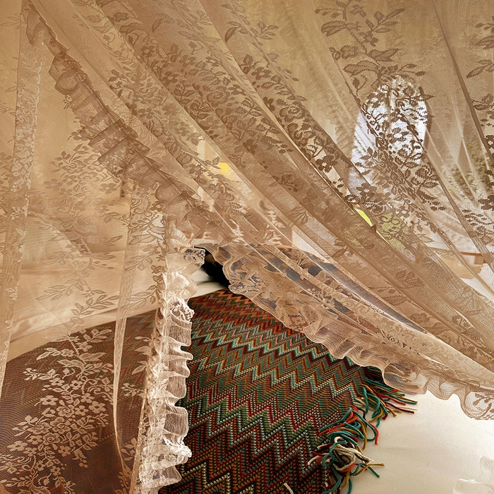 91家纺网 家纺一手货源 找家纺 都市缘蚊帐 2025新款针织电脑绣花布U型导轨蚊帐A303 303玫瑰庄园-奶油玉