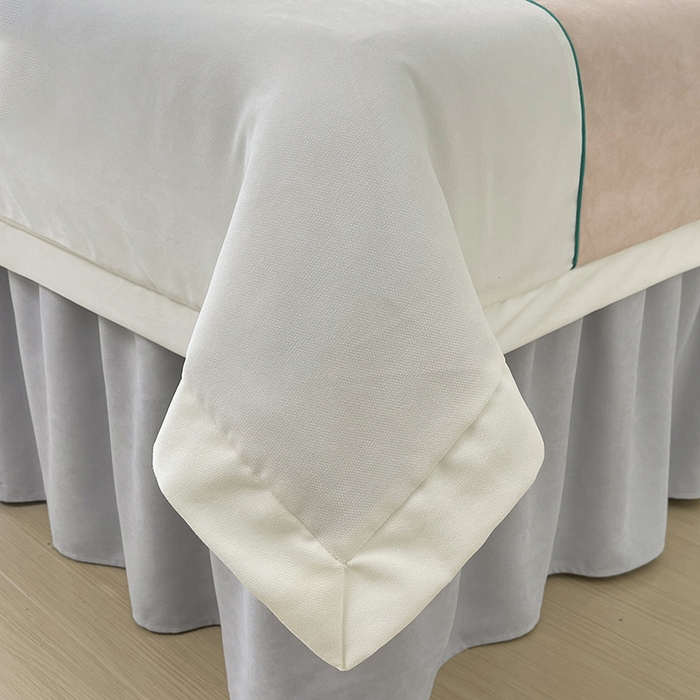 91家纺网 家纺一手货源 找家纺 不打烊家纺 2025新款贡棉美 容床罩印花款-梦之语（支持logo定制） 梦之语卡其色拼灰色