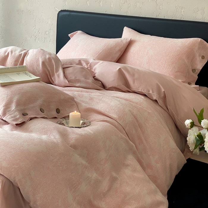 91家纺网 家纺一手货源 找家纺 旷野 2025新款全棉色织提花四件套 雾凇-粉