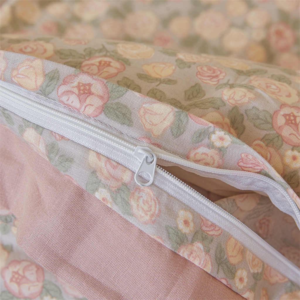 91家纺网 家纺一手货源 找家纺 缦彩 【加微信送买家秀】2025年纯棉母婴级双层纱双拼公主风床裙 紫檀玫瑰