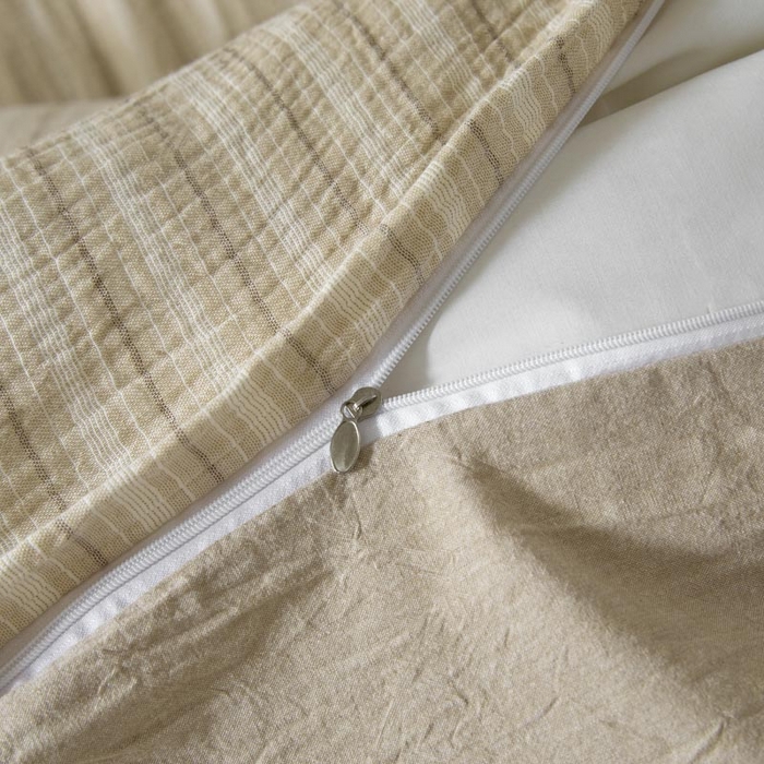 91家纺网 家纺一手货源 找家纺 AB家纺 2025新款三层款皱皱纱条纹四件套 小半-奶茶棕