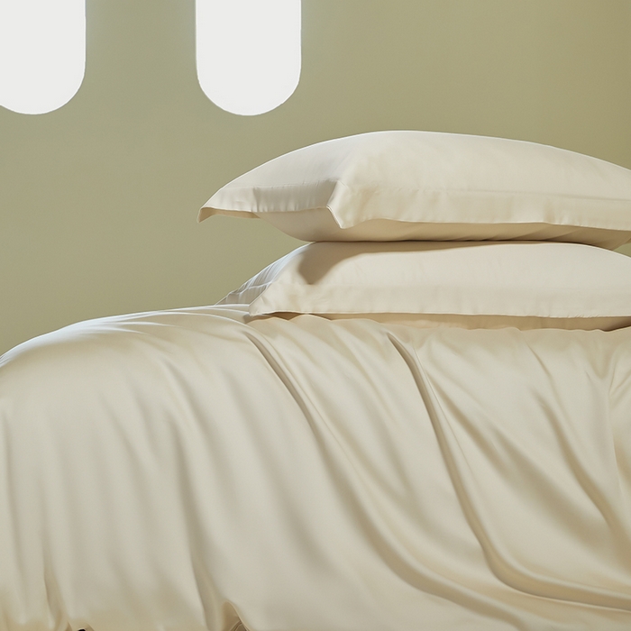 91家纺网 家纺一手货源 找家纺 618家纺 2025新款60SA类100支纯色系列进口兰精天丝四件套 奶米杏