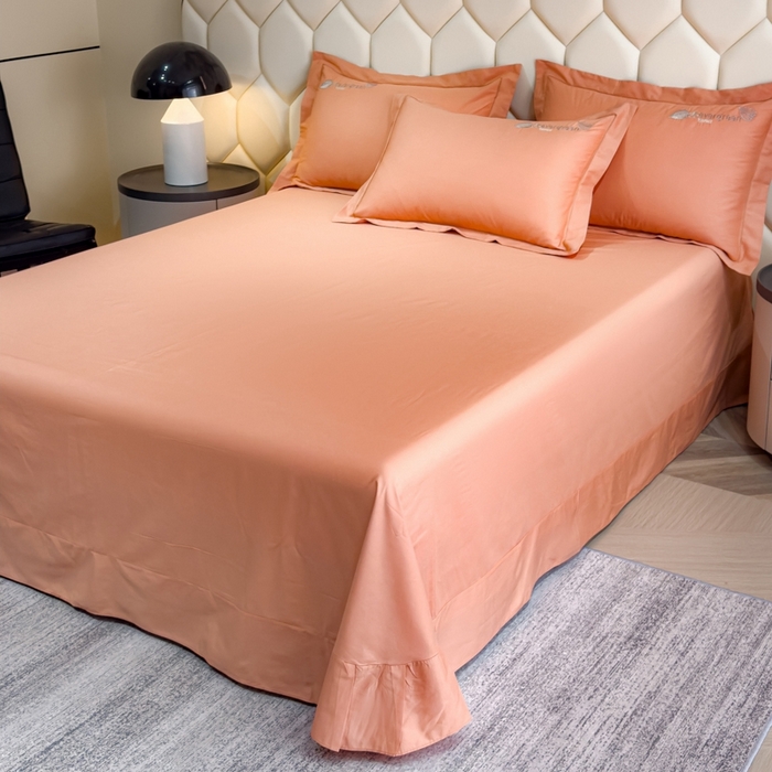 91家纺网 家纺一手货源 找家纺 U品汇  2025新款纯棉全棉长绒棉刺绣绣花高端礼盒四件套-叶夕 花晨叶夕-西柚色