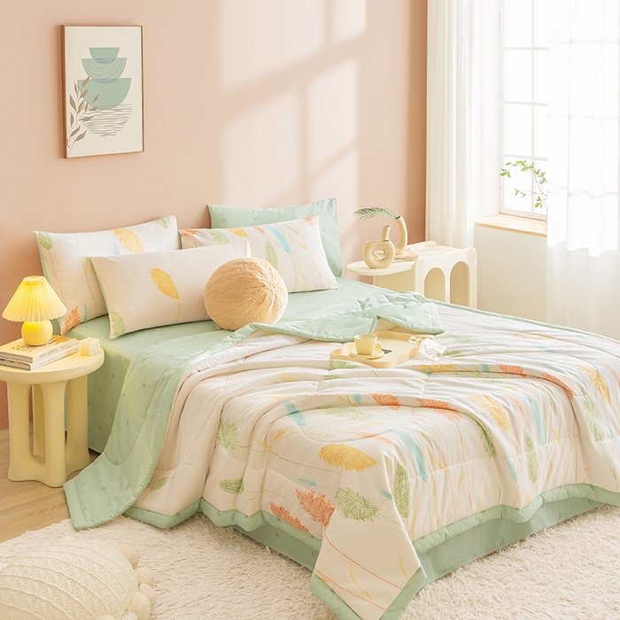 91家纺网 家纺一手货源 找家纺 暖阳 【同款地板价】2025年新款全棉印花棉花夏被四件套被子被芯 飘香麦穗