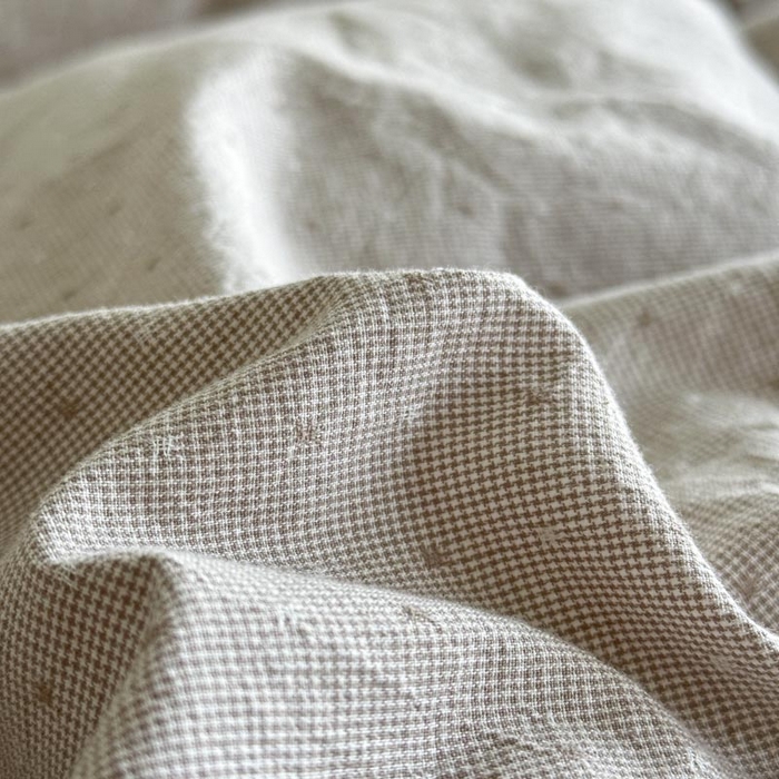 91家纺网 家纺一手货源 找家纺 ab家纺 2025新款小碎花三层纱 波尔卡-咖