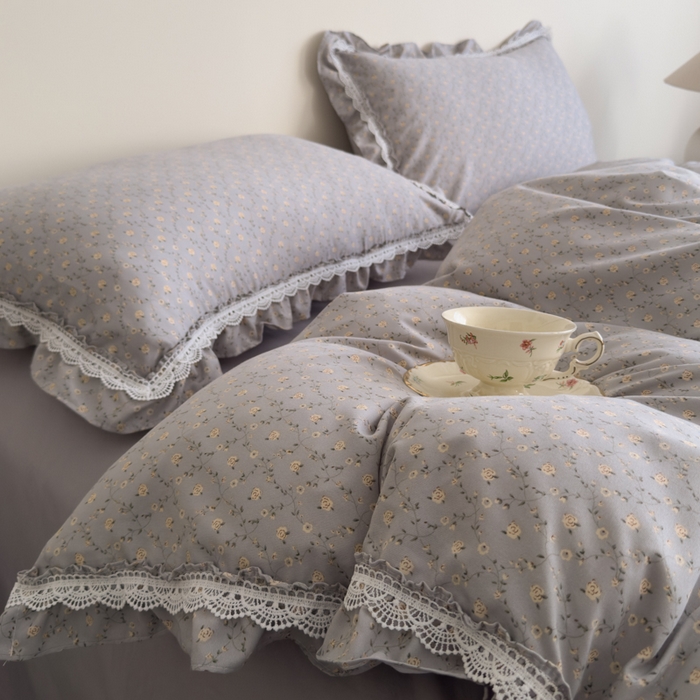 91家纺网 家纺一手货源 找家纺 可思家纺2025新款可思-韩版双层纱四件套 清茶