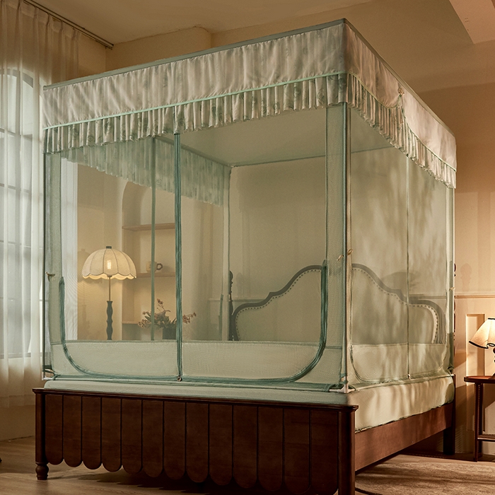 91家纺网 家纺一手货源 找家纺 青竹苑2025新款花边款床笠底防摔坐床蚊帐-雅致 雅致-瓦松绿