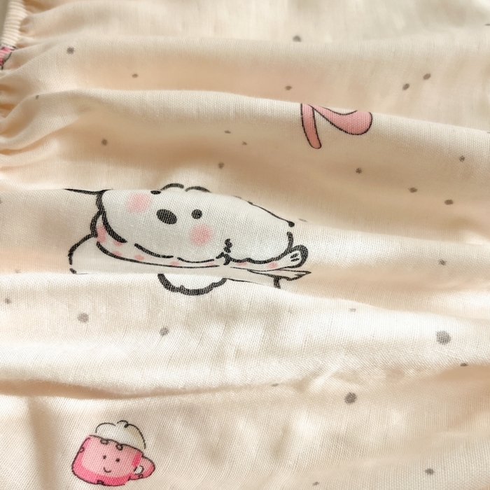 91家纺网 家纺一手货源 找家纺 博雅 2025新款全棉A类双层纱床笠 快乐修狗