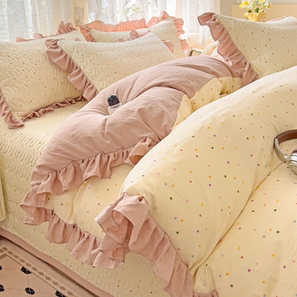 91家纺网 家纺一手货源 找家纺 （总）纽缦家纺2025新款云感提花双层纱床盖韩版四件套