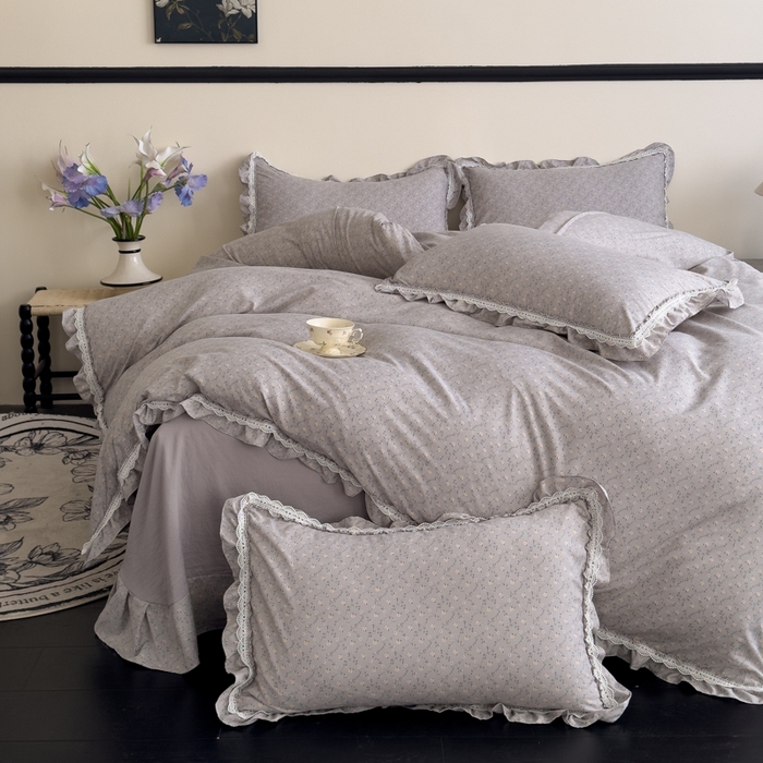 91家纺网 家纺一手货源 找家纺 可思家纺2025新款可思-韩版双层纱四件套 清茶