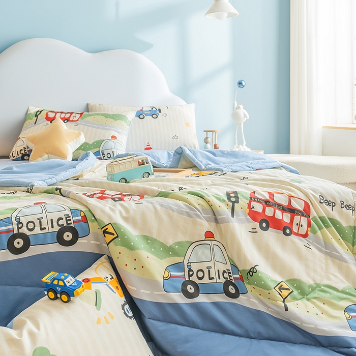 91家纺网 家纺一手货源 找家纺 暖阳 【同款地板价】2025年新款全棉印花棉花夏被四件套被子被芯 汽车世界