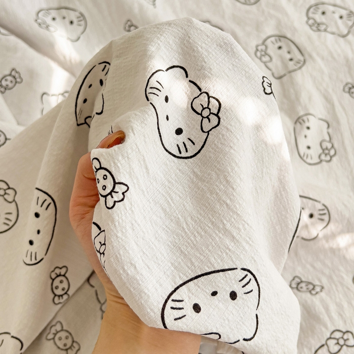 91家纺网 家纺一手货源 找家纺 纽缦家纺 2025新款云感提花双层纱床单 猫咪恋人